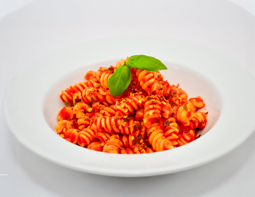Arrabbiata — Fusilli, cherry tomatoes, basil and arrabbiata sauce.