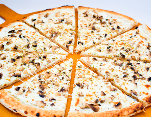 Mushroom and Truffle — White sauce, mushrooms, Parmesan, mozzarella, oregano and Italian truffle oil.