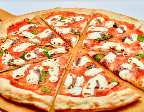 Naples — Tomato sauce, basil, fresh mozzarella and anchovies.