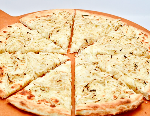 Fugazzeta — White sauce, mozzarella, onions, black pepper and oregano.
