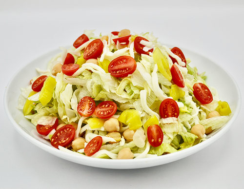 La Scala Salad — Lettuce, mozzarella, garbanzo beans, pepperoncini, cherry tomatoes and pecorino vinaigrette.
